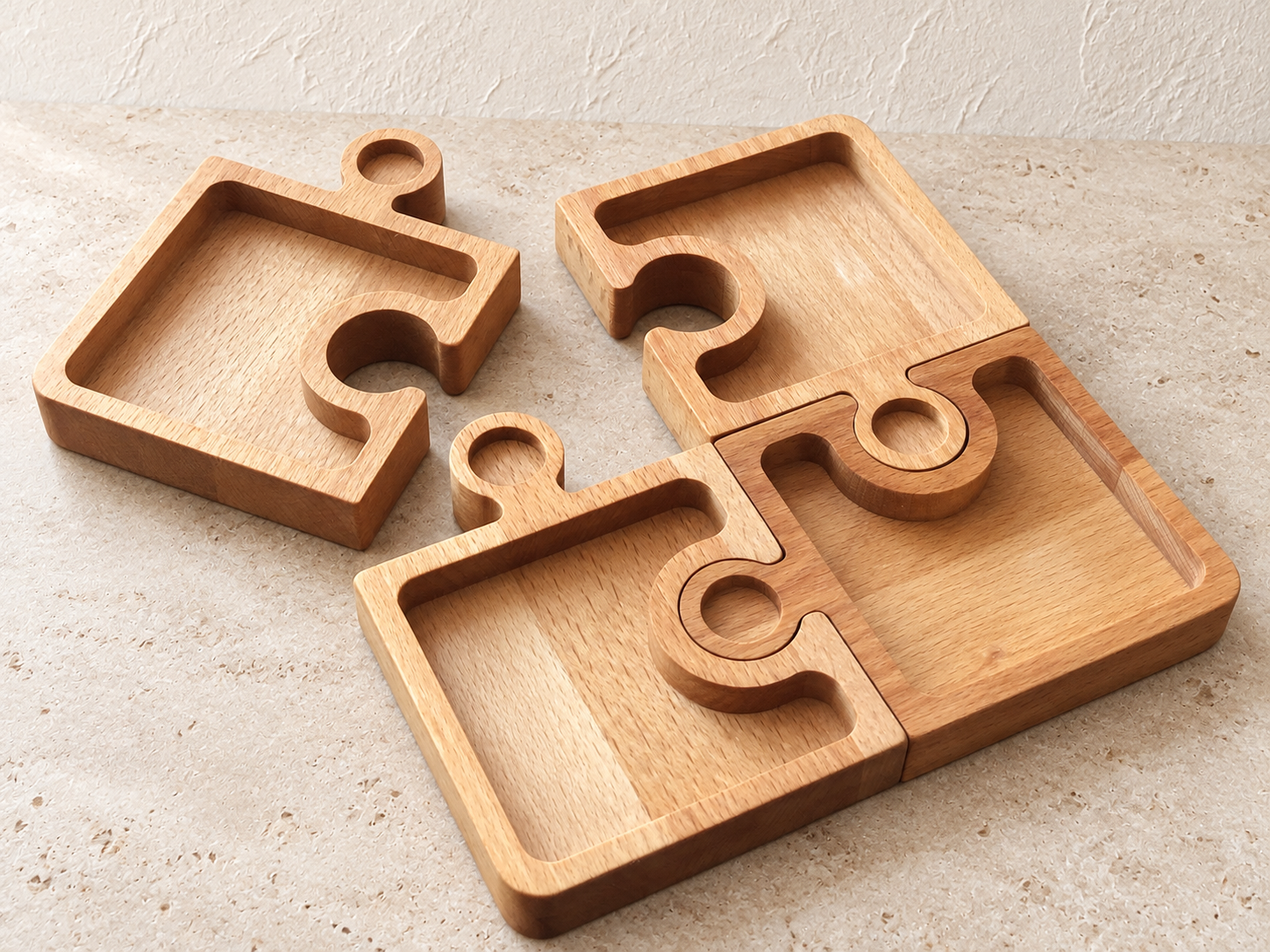 Dřevěná miska Sada puzzlí 4 Ks